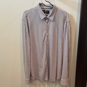 Hugo Boss Navy and White Patterned Button-Up Shirt